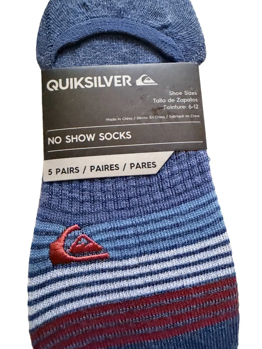 Quiksilver Men’s Size 6-12 No Show Socks. 5 Pairs. Multicolor. New with Tags.